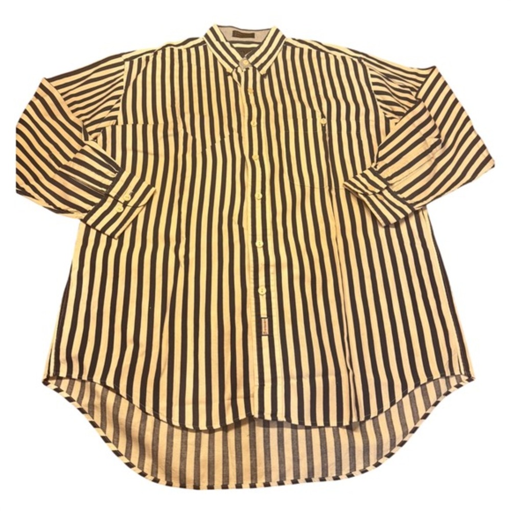 Vtg CHAPS Ralph Lauren Striped Button Down Shirt Men 16 (32/33) Blue White Cottn